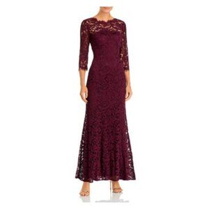 268$ ELIZA J Full Length Evening Mermaid Gown Dress 3/4 Sleeves Size 4 Maroon